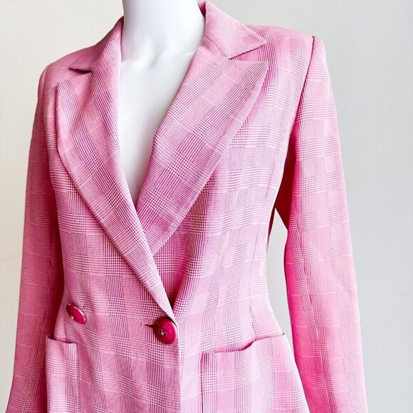 Vintage Jean Louis Scherrer Pink Metallic Silver Plaid Blazer 38 - Picture 2 of 15